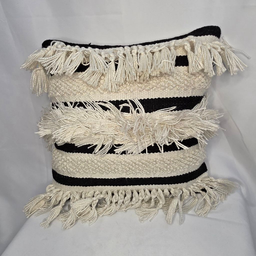 Crate & Barrel Accent Pillow Off-White Black Striped